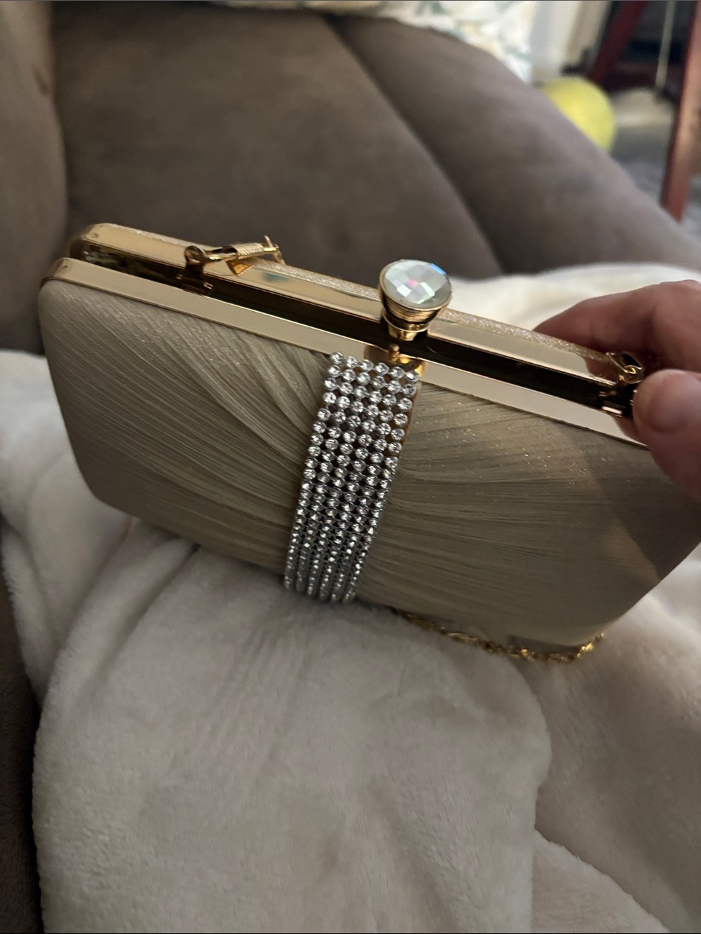 Source Unknown Gold Satin Evening Clutch with Rhinestone Band
